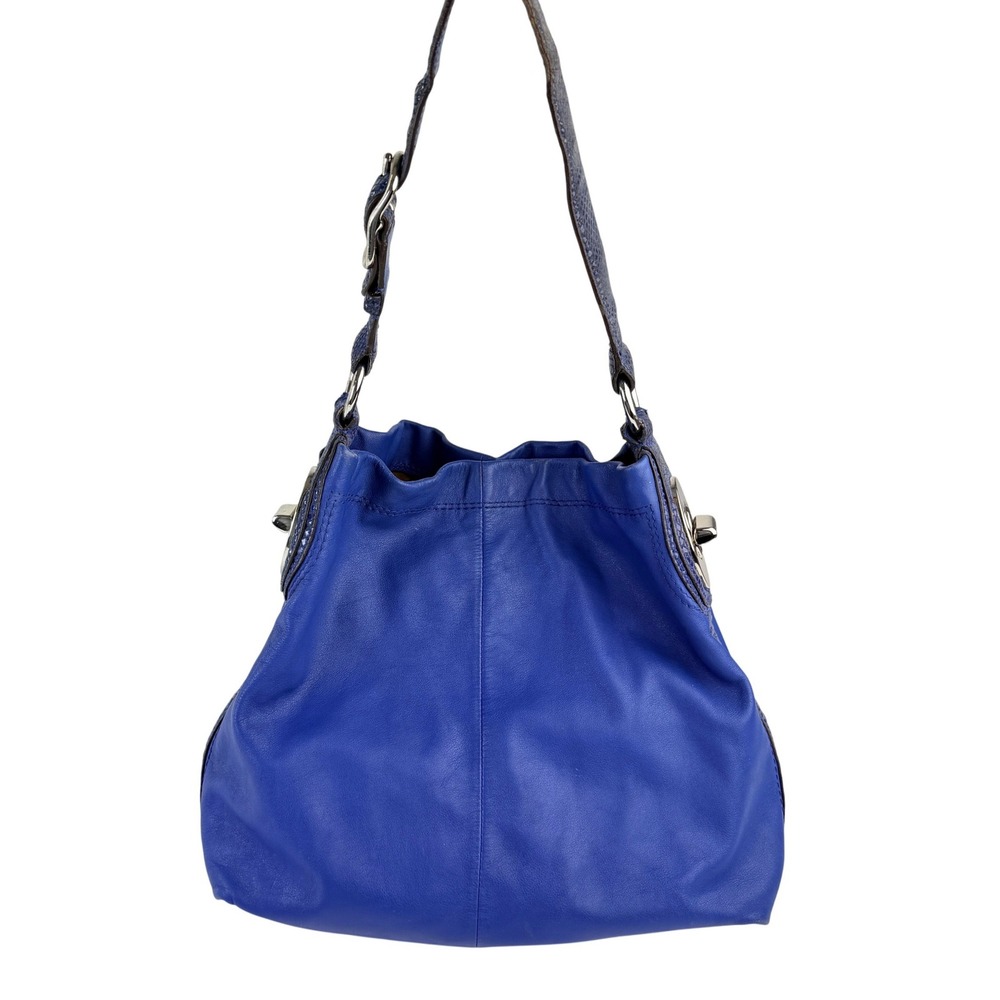 Coach Penelope Hobo Bag 18335 Cobalt Blue Leather Snake Trim Shoulder Bag